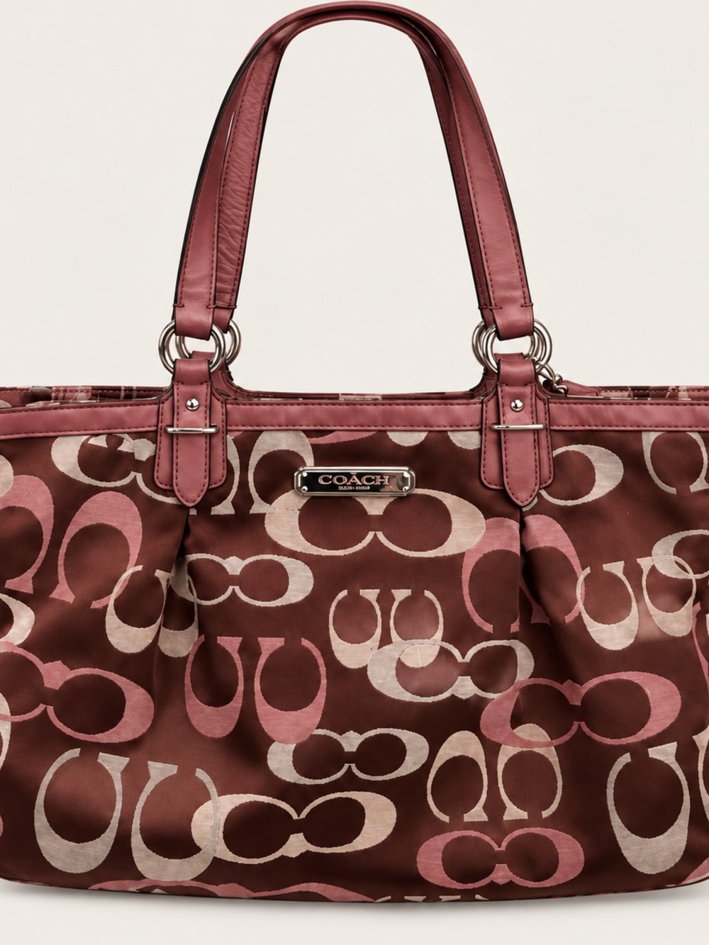 Coach Brown and Dusty Pink Signature Tote with Leather Trim